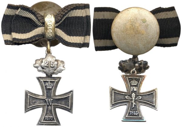 Knopflochdekoration - Eisernes Kreuz 1870 2. Klasse mit 25 Jahre-Eichenlaub