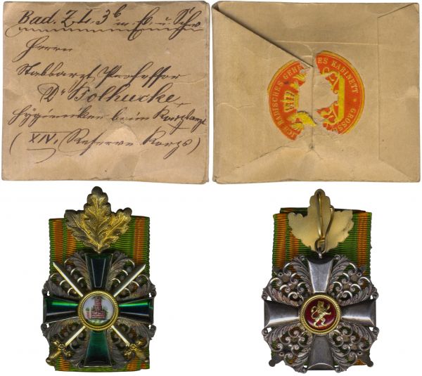 Baden, Orden vom Zähringer Löwen Ritterkreuz 2. Klasse mit Schwertern & Eichenlaub in Tüte