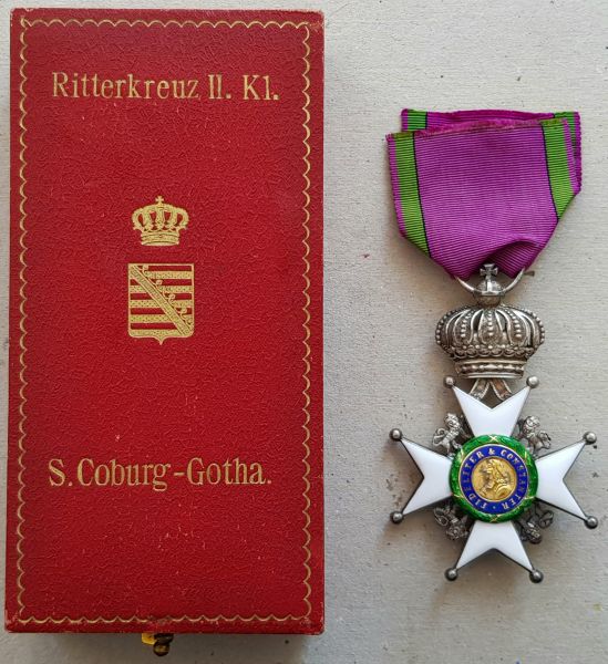 Sachsen-Coburg & Gotha, Ernestinischer Hausorden Ritterkreuz 2. Klasse mit Etui