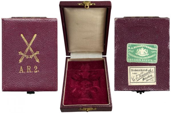 Etui zum Sachsen, Albrechtsorden Ritterkreuz 2. Klasse mit Schwertern