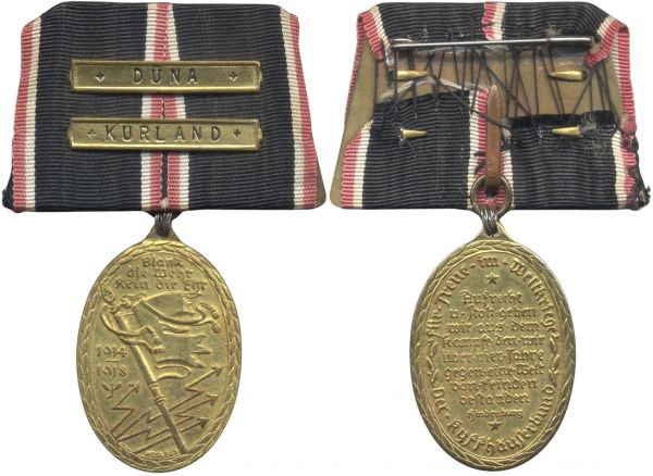 Kyffhäuserbund-Denkmünze für 1914/18 mit Gefechtsspangen "DÜNA & "KURLAND"
