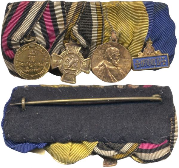 4er Miniatur-Ordensschnalle eines 1866- & 1870/71-Veteranen Preußen