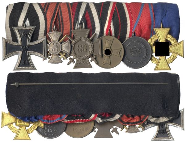 6er Ordensschnalle eines Weltkriegsveteranen & Beamten Württemberg