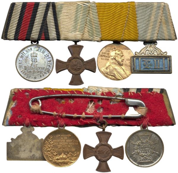 4er Miniatur-Ordensschnalle eines 1866- & 1870/71-Vetraenen Bayern