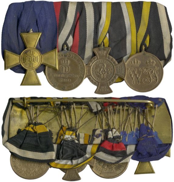 4er Ordensschnalle eines 1864-, 1866- & 1870/71-Veteranen Preußen