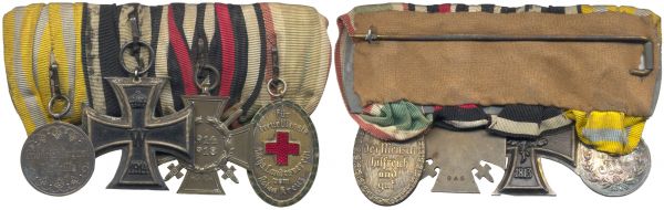 4er Ordensschnalle eines Weltkriegsveteranen Sachsen & Rotes Kreuz