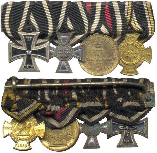 4er Miniatur-Ordensschnalle Preußen 1866 & 1870/71