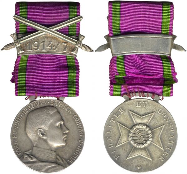 Sachsen-Coburg & Gotha, Silberne Verdienstmedaille des SEHO mit Schwerterspange "1914/17"