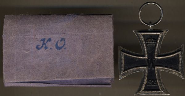 Eisernes Kreuz 2. Klasse 1914 mit Verpackungspapier - Klein & Quenzer / Oberstein a.d. Nahe