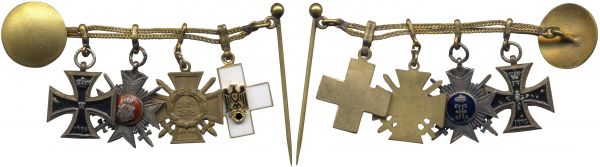 4er Miniaturenkettchen eines Weltkriegsveteranen Reuß & Rotes Kreuz