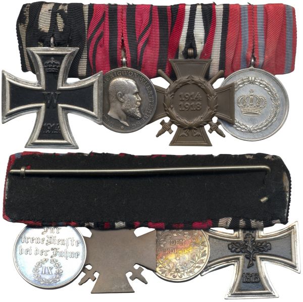 4er Ordensschnalle eines Weltkriegsveteranen Württemberg